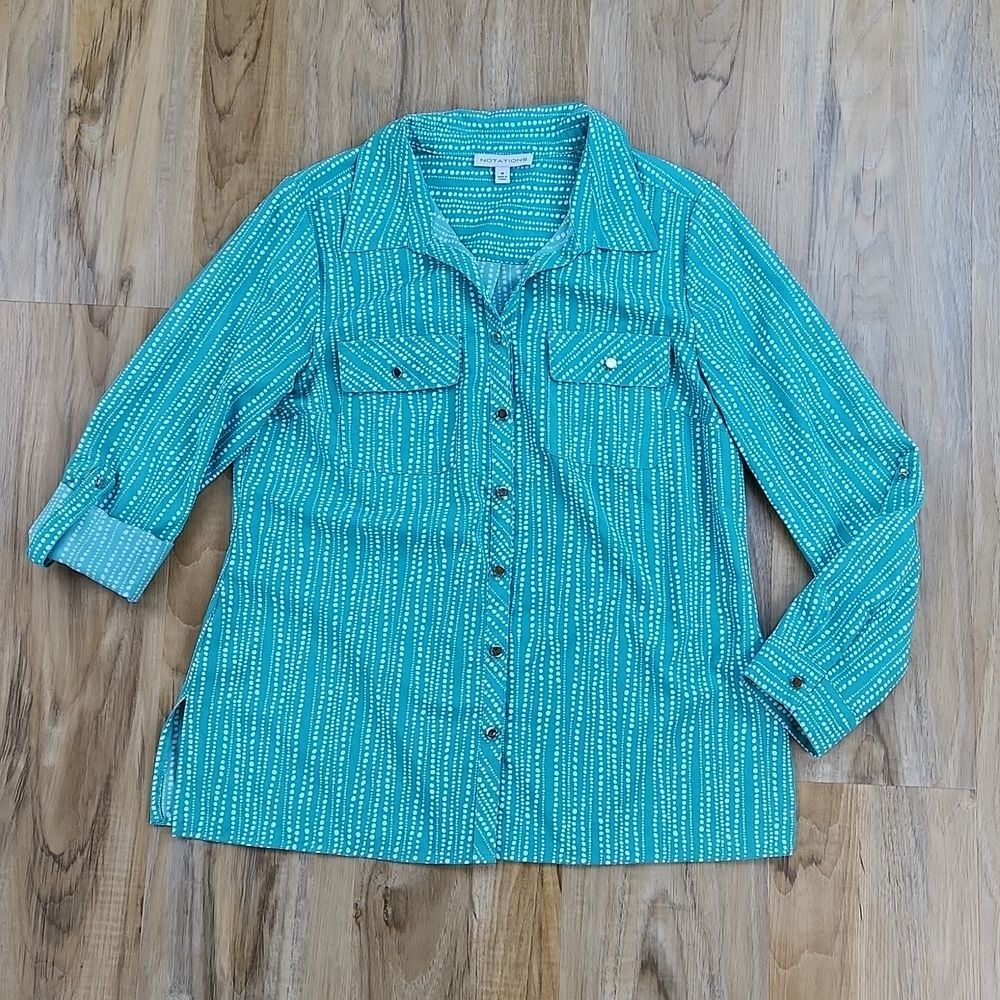 Notations Turquoise Adjustable Roll Tab Long Slee… - image 1